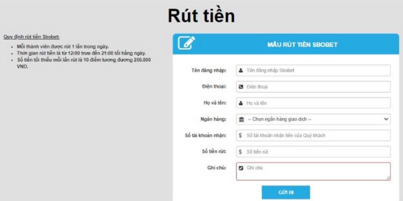 Những lưu ý quan trọng khi rút tiền Sbobet